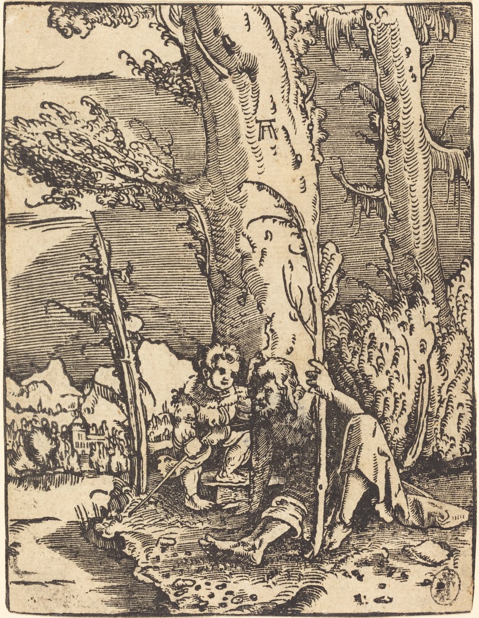 São Cristóvão sentado à beira de um rio de Albrecht Altdorfer