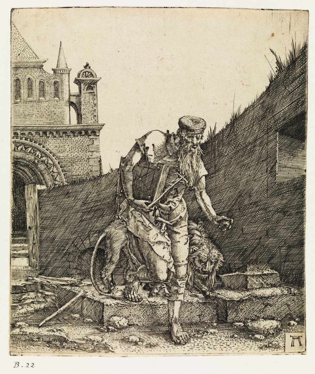 São Jerônimo Caminhando em um pátio da igreja, antes de 1519. de Albrecht Altdorfer