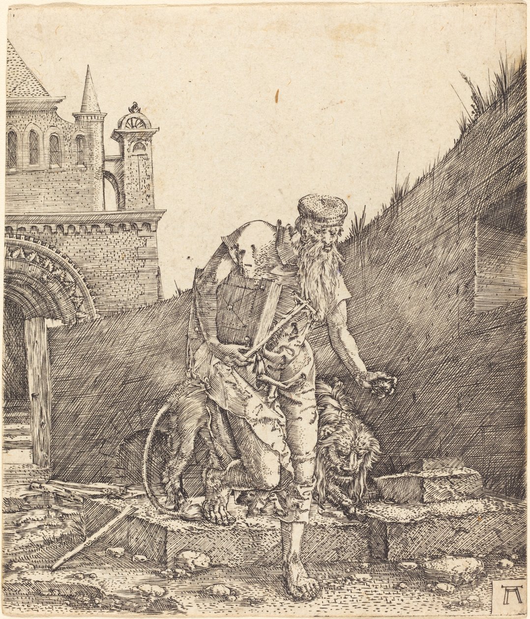 São Jerônimo em um pátio de Albrecht Altdorfer