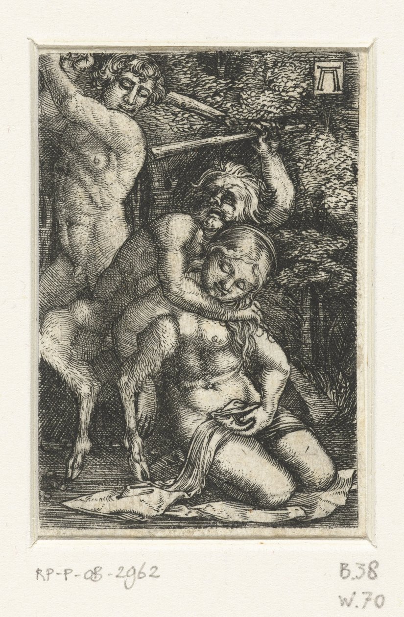 Sátiro e um homem brigam por uma mulher de Albrecht Altdorfer