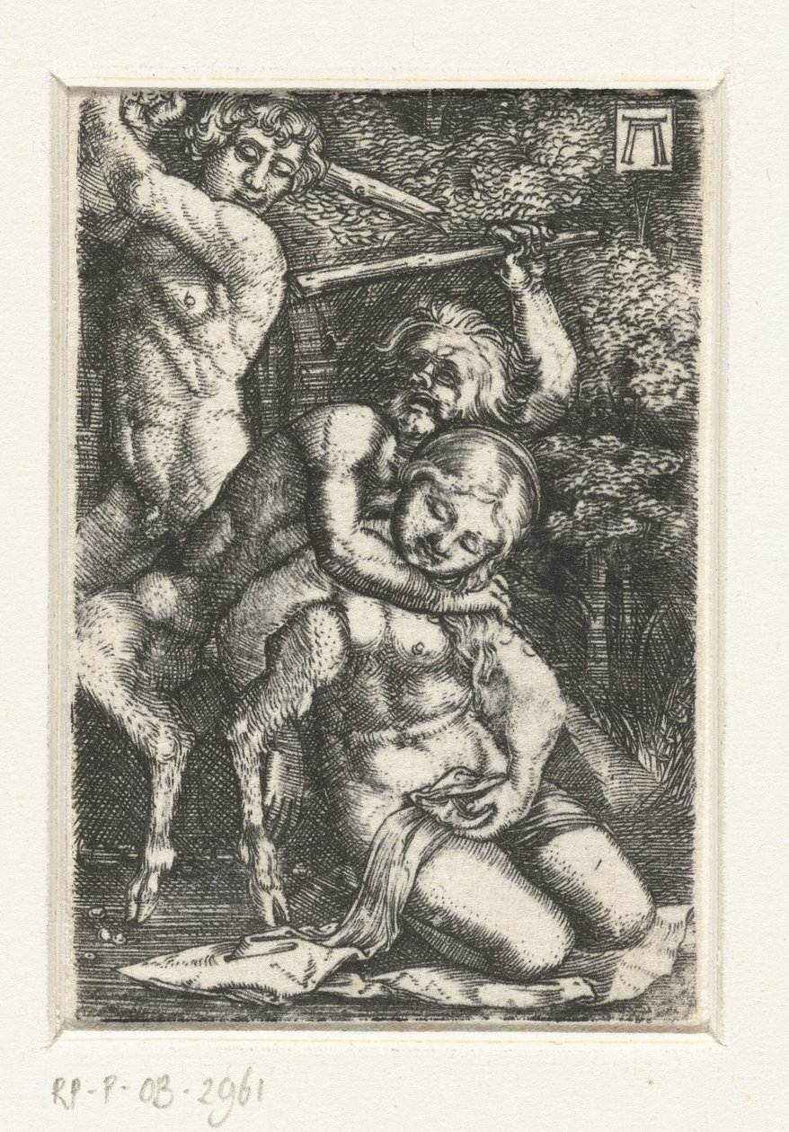 Sátiro e um homem brigam por uma mulher de Albrecht Altdorfer