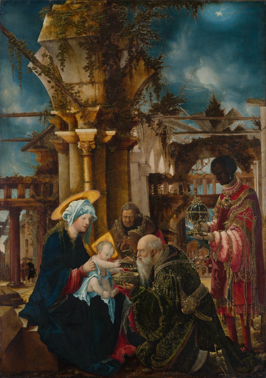 A Adoração dos Magos, c.1530-35 (técnica mista sobre madeira de tília) de Albrecht Altdorfer