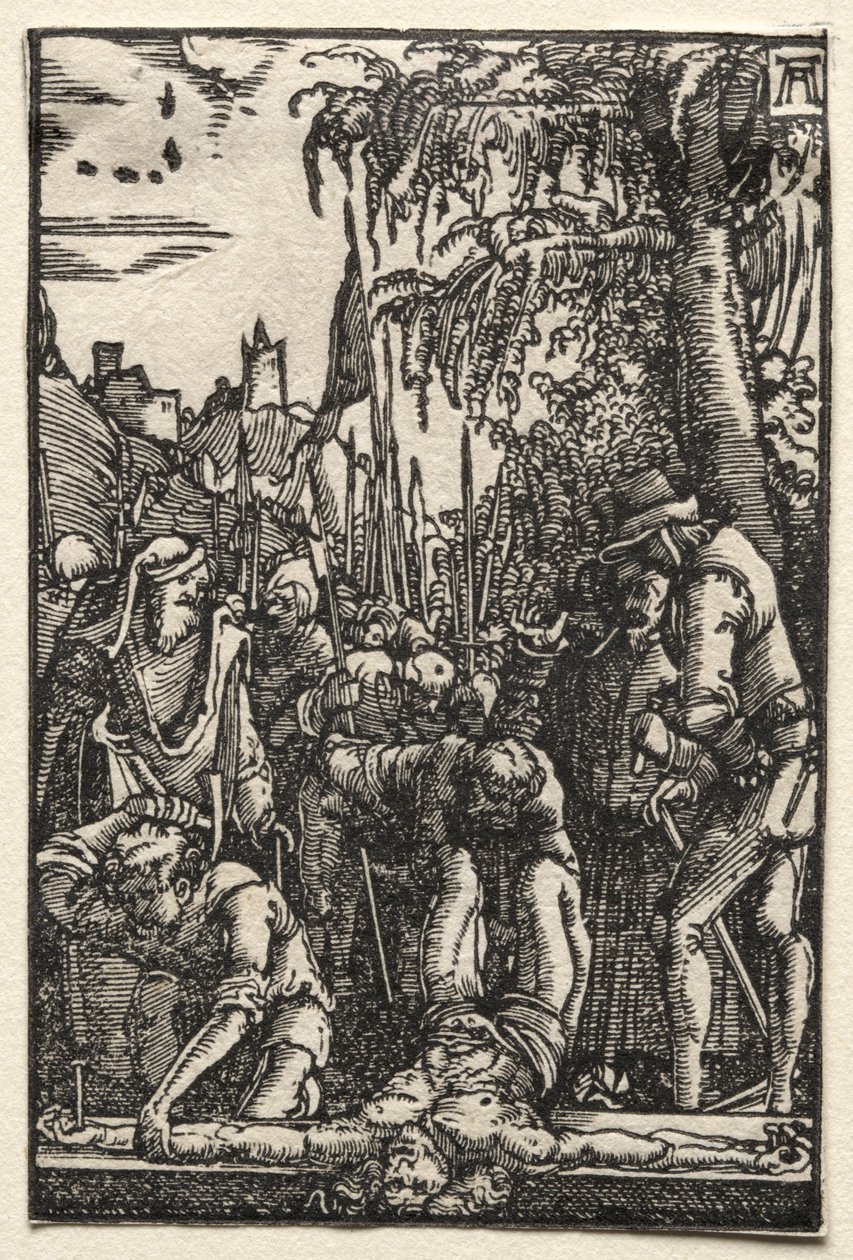 A queda e redenção do homem: Cristo pregado na cruz de Albrecht Altdorfer