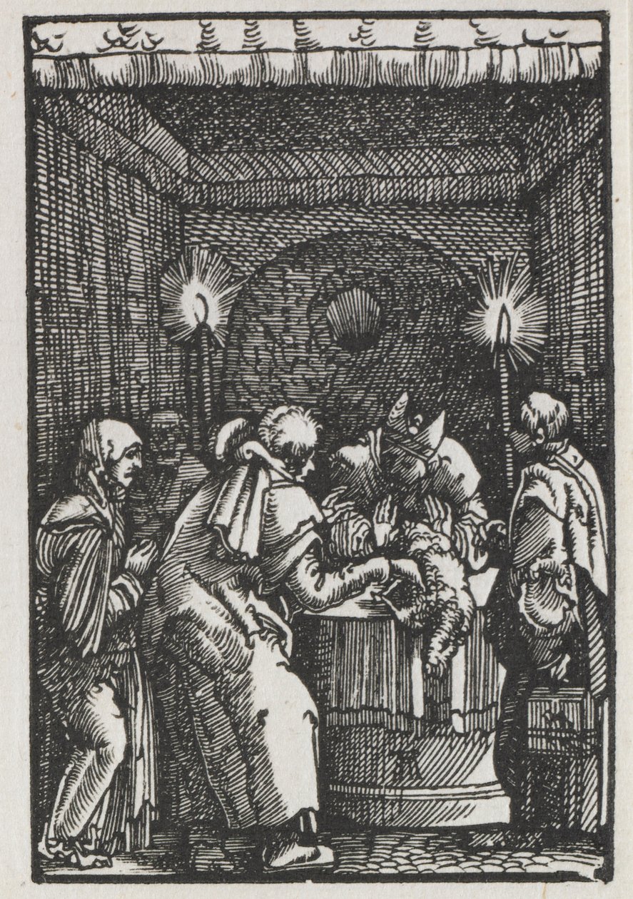 A Queda e Redenção do Homem: A Oferta de Joaquim rejeitada pelo Sumo Sacerdote de Albrecht Altdorfer