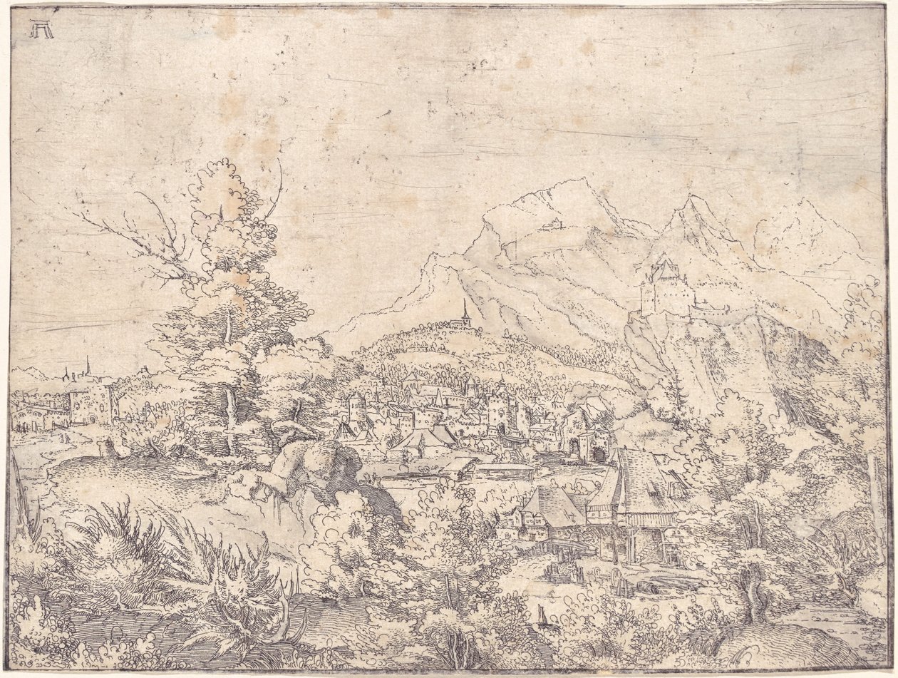 A grande paisagem com o moinho de água de Albrecht Altdorfer
