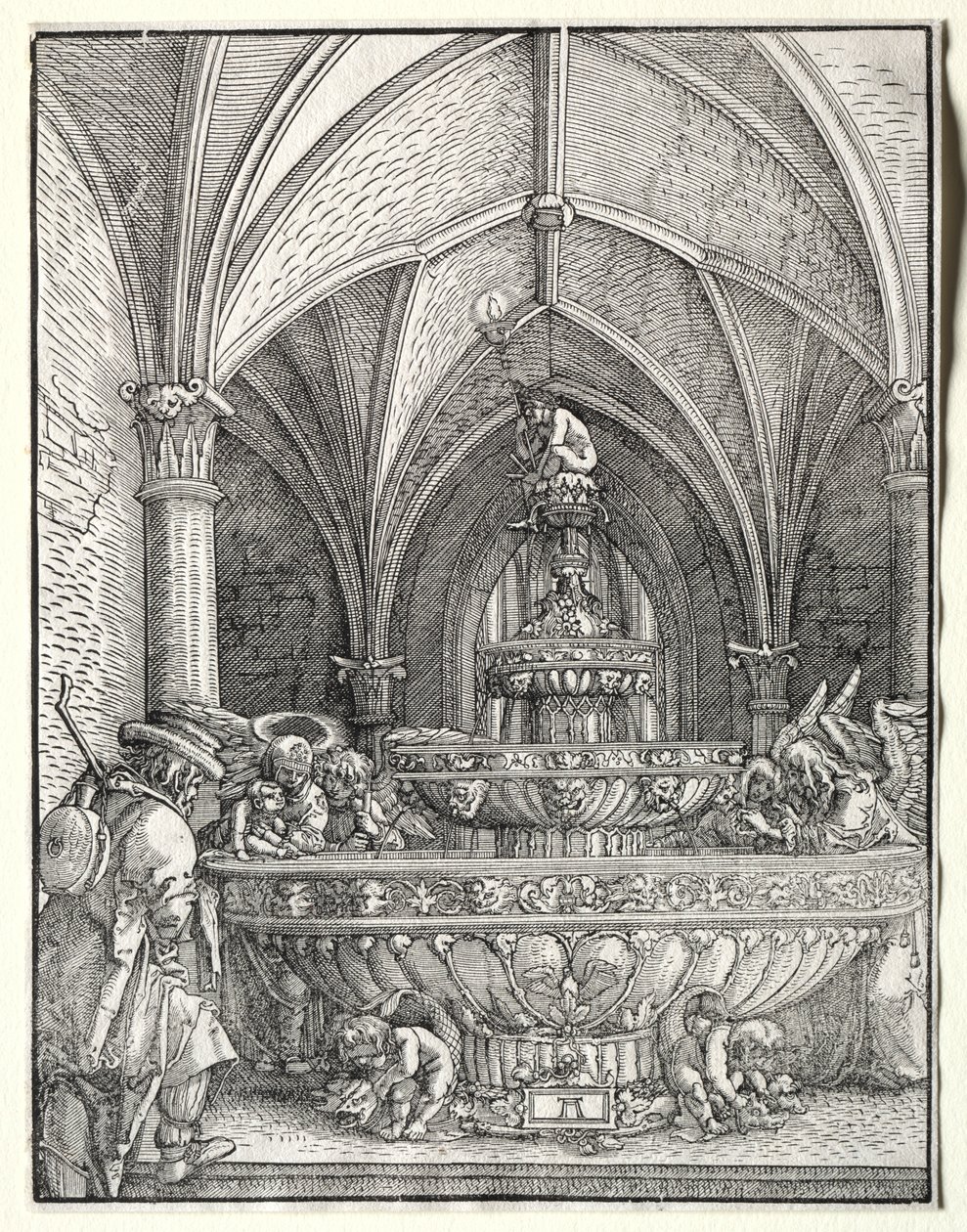 A Sagrada Família na Fuga para o Egito em uma Fonte, c. 1520 de Albrecht Altdorfer