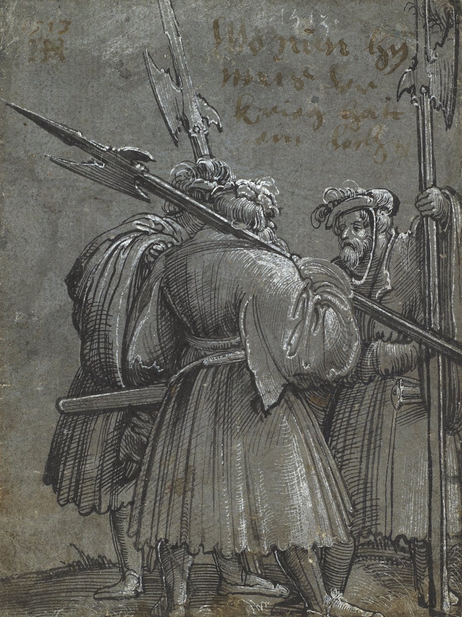 Três vigia noturno, 1513 (desenho em papel cinza azul) de Albrecht Altdorfer