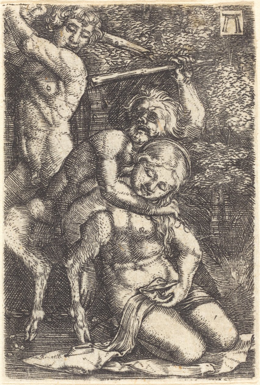 Dois sátiros lutando por uma ninfa de Albrecht Altdorfer