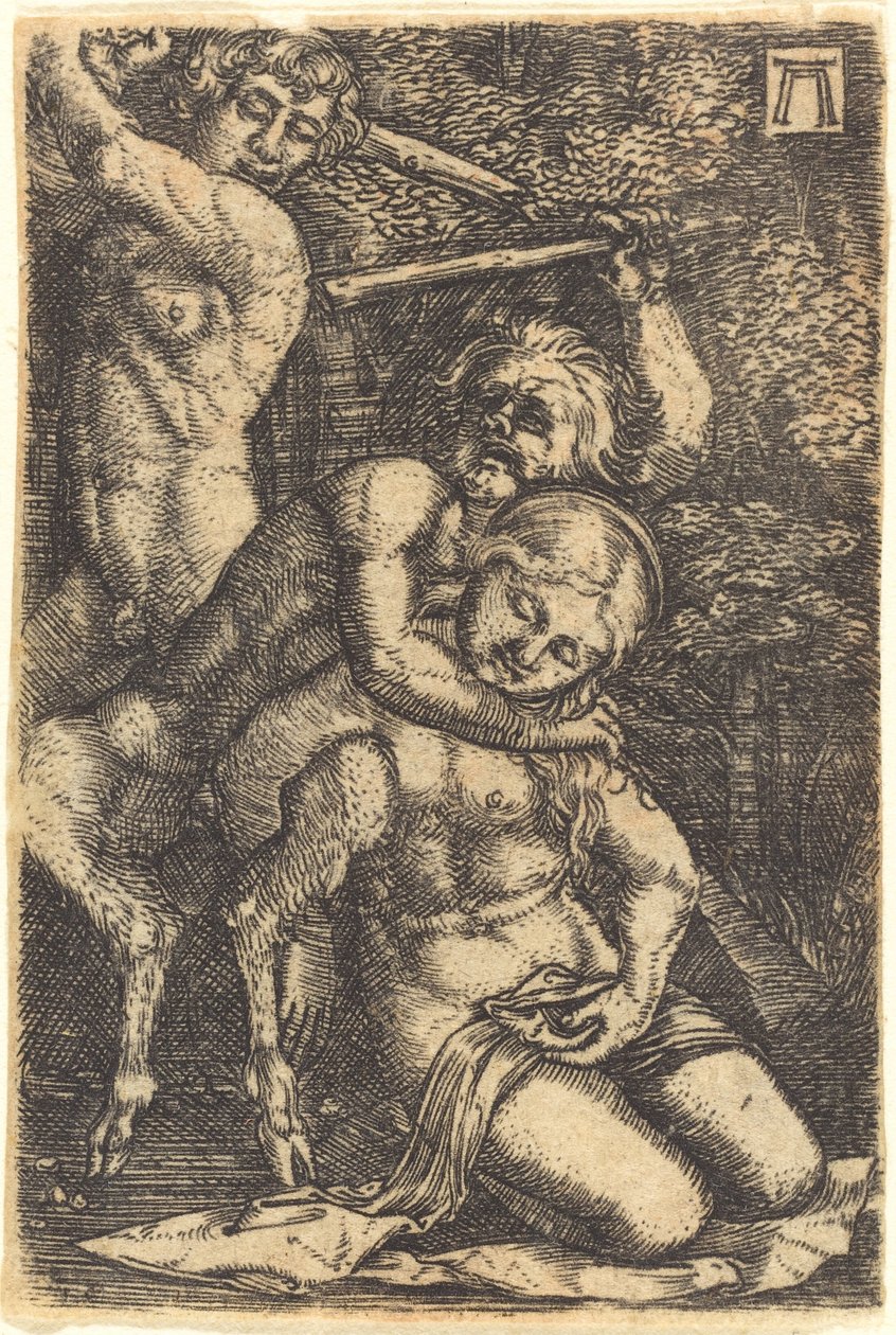 Dois sátiros lutando por uma ninfa de Albrecht Altdorfer