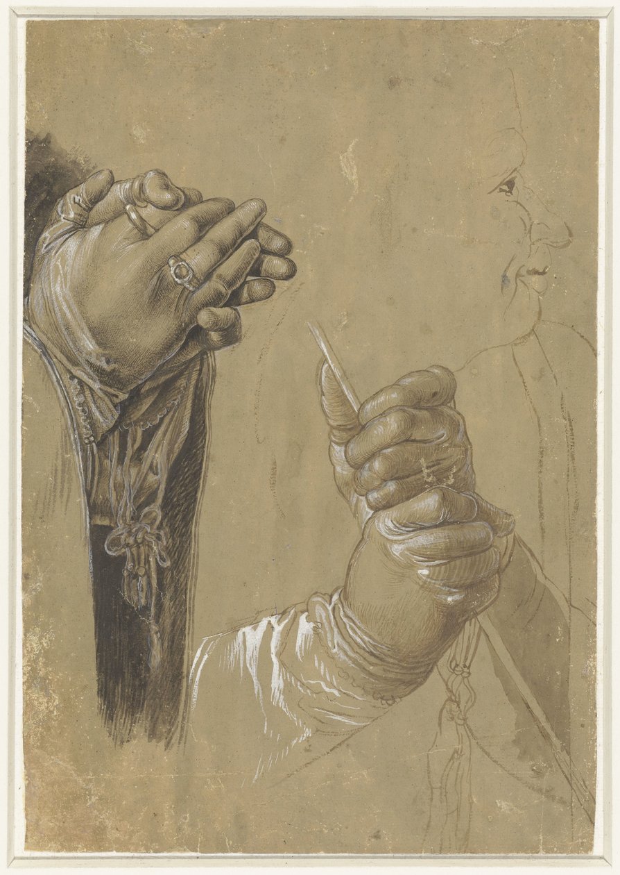 Mãos e uma cabeça de perfil de Albrecht Dürer (possibly)