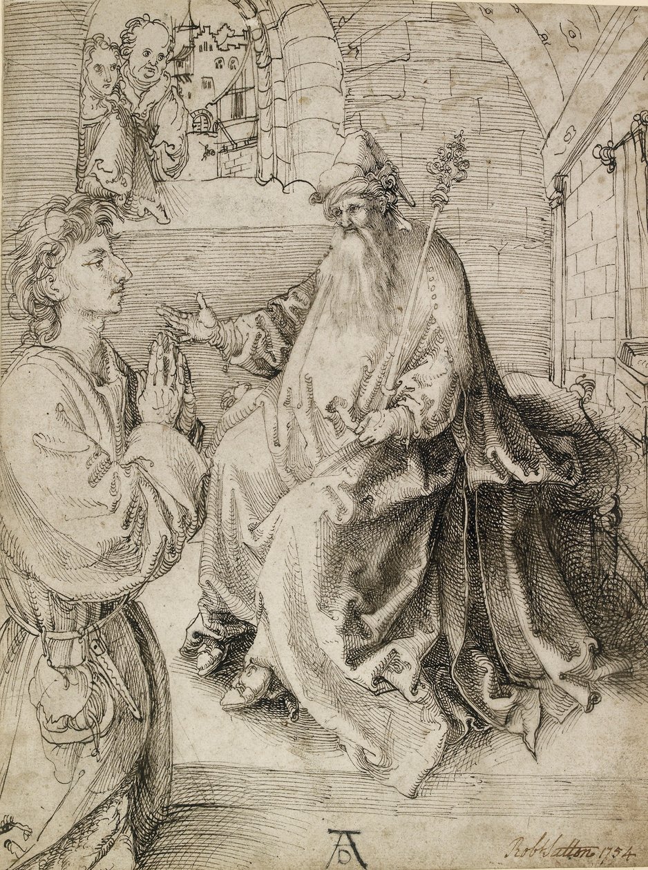 Um jovem ajoelhado diante de um Potentado, c1490s de Albrecht Dürer