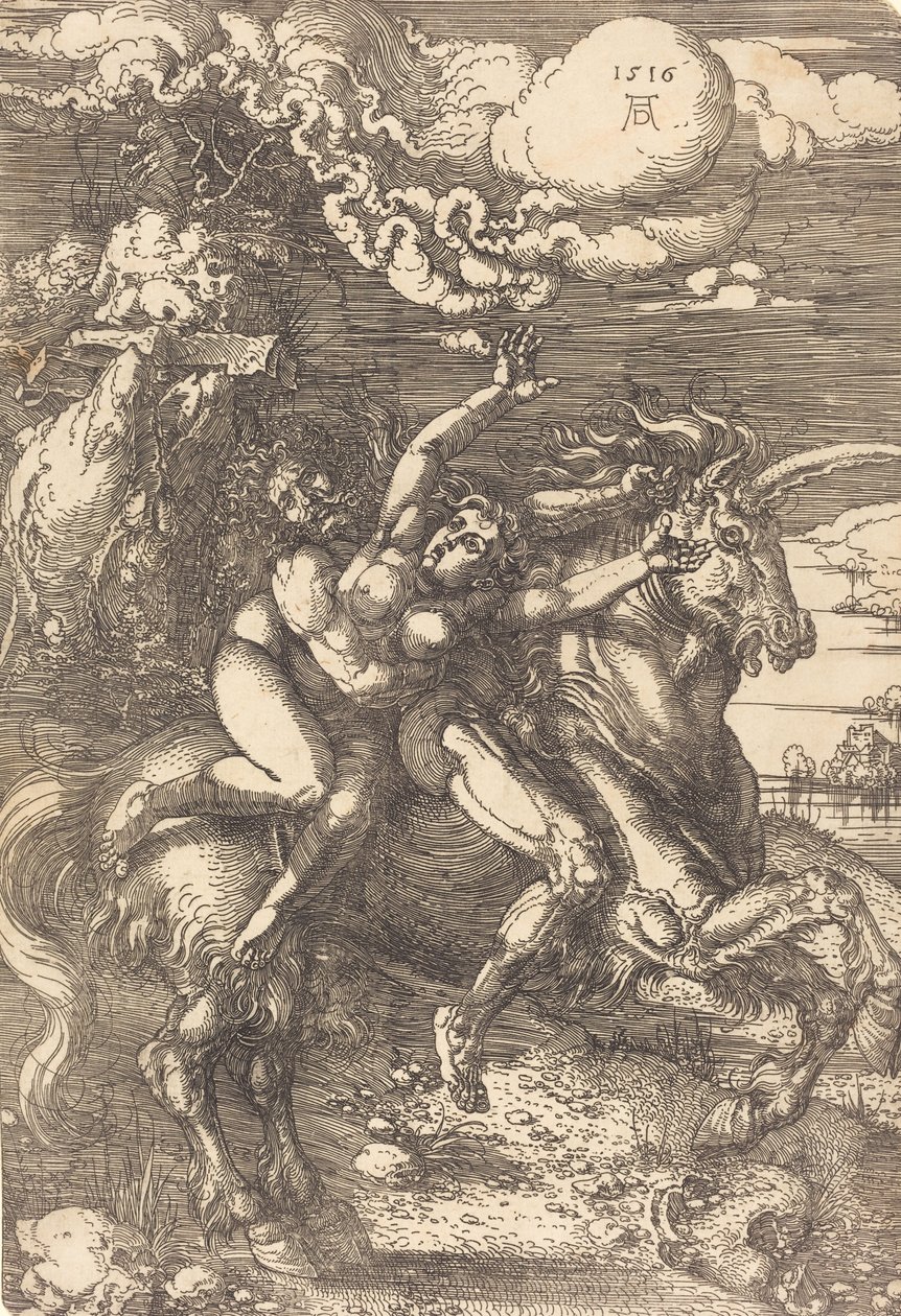 Rapto em um unicórnio, 1516. de Albrecht Dürer