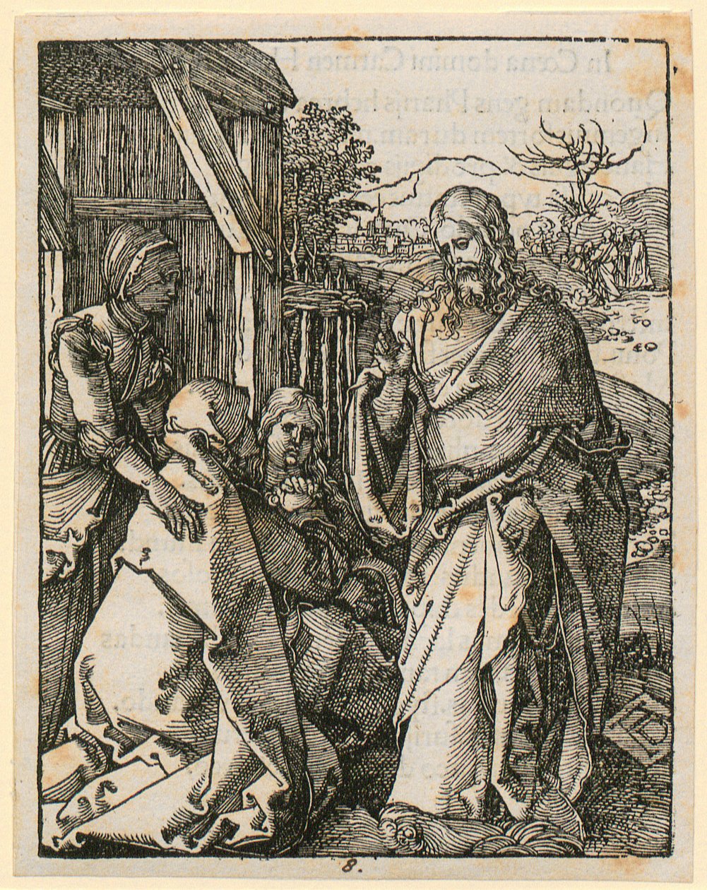 Despedida de Cristo da sua mãe, prancha 8 da série «Pequena Paixão em xilogravura» de Albrecht Dürer