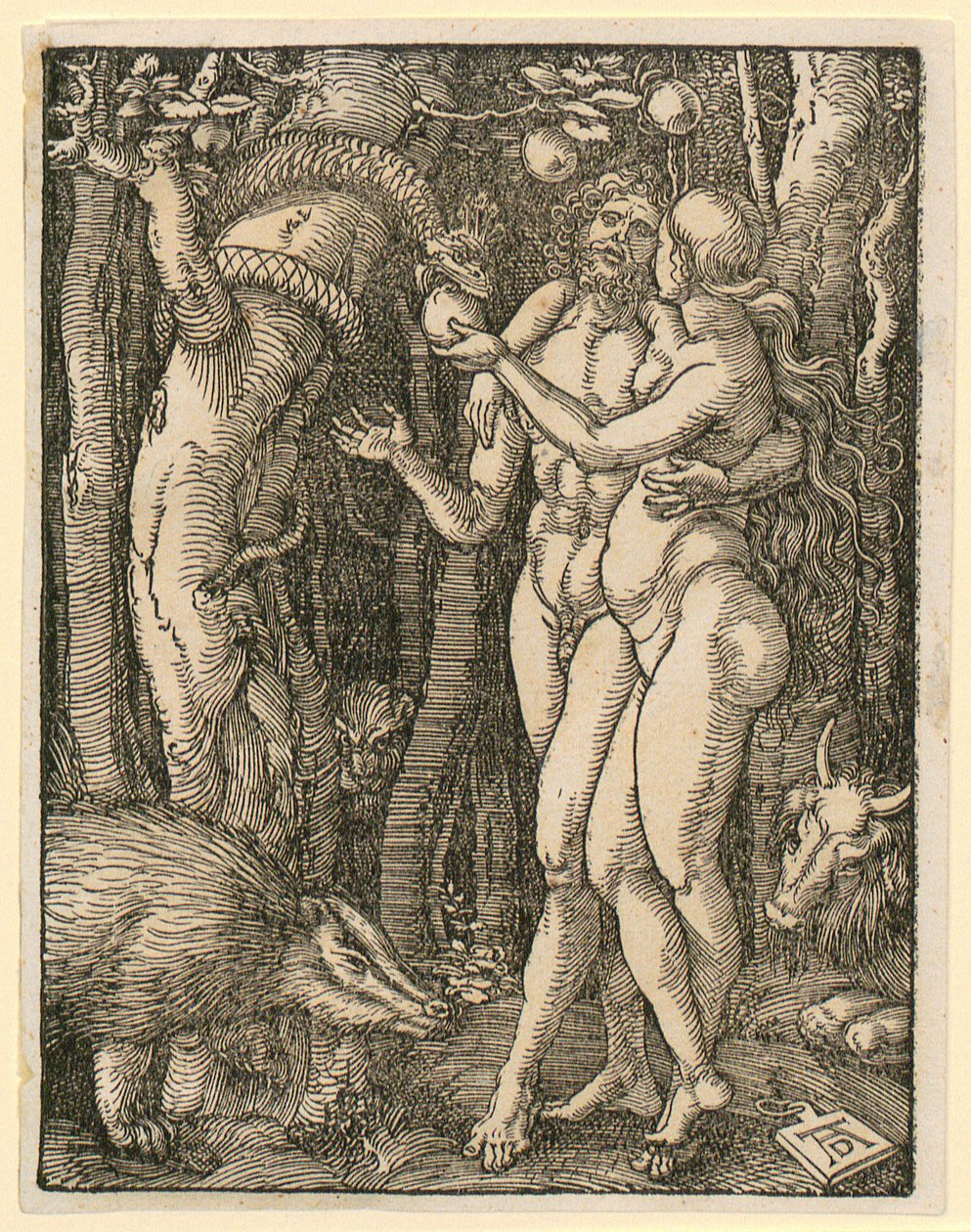 Adão e Eva, prancha 2 da série "Pequena Paixão em xilogravura" de Albrecht Dürer