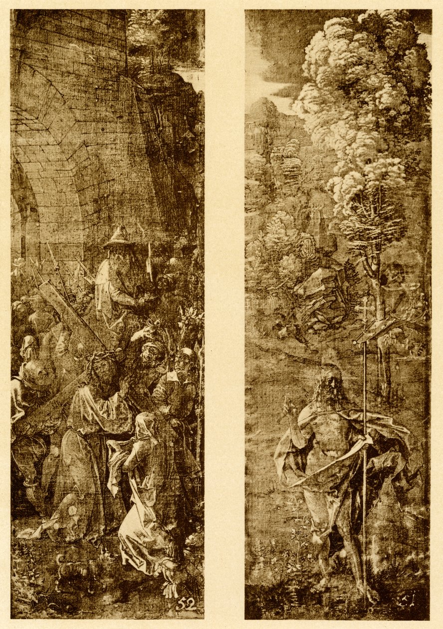 Rolamento da Cruz e Cristo com a bandeira da vitória de Albrecht Dürer