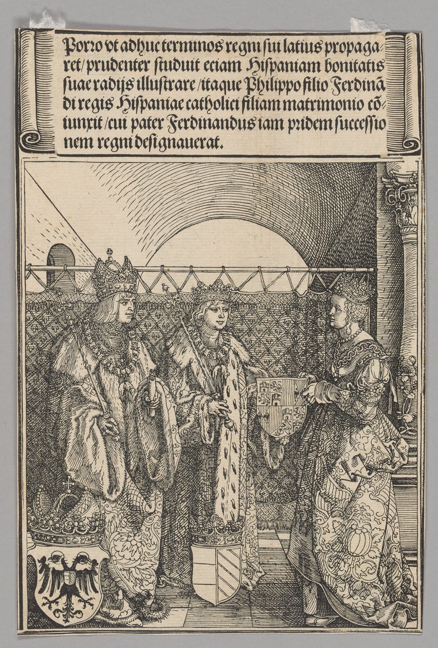 Noivado de Phillipp com Johanna, placa 15 de Cenas Históricas da Vida do Imperador Maximiliano I do Arco do Triunfo de Albrecht Dürer