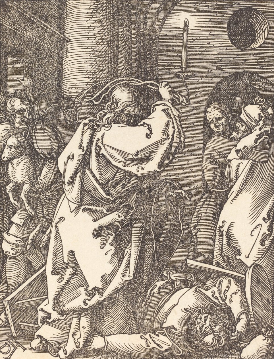 Cristo expulsando os agiotas do templo, provavelmente c. 15091510. de Albrecht Dürer