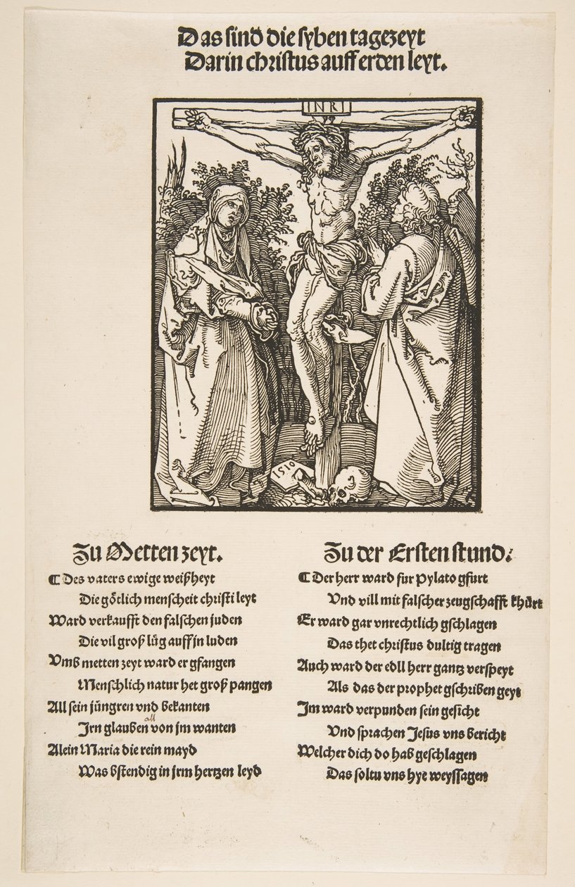 Cristo na Cruz entre a Virgem e São João primeira folha de dois, 1510. de Albrecht Dürer