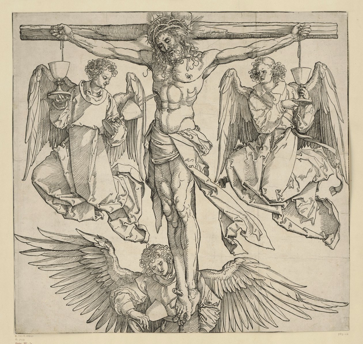 Cristo na cruz com três anjos de Albrecht Dürer