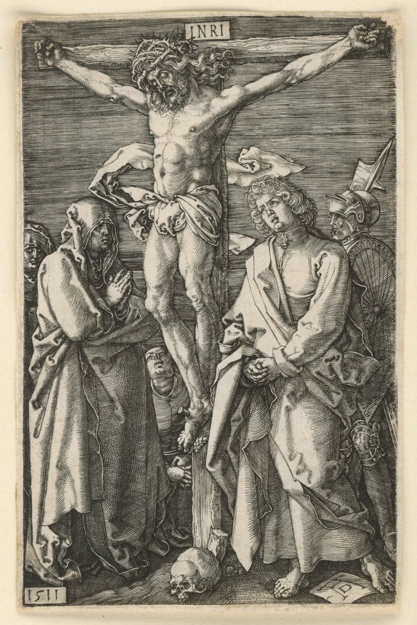 Cristo na cruz entre Maria e João (Paixão gravada) de Albrecht Dürer