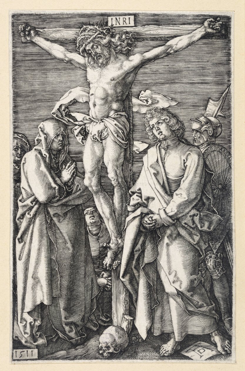 Cristo na cruz entre Maria e João (Paixão gravada) de Albrecht Dürer