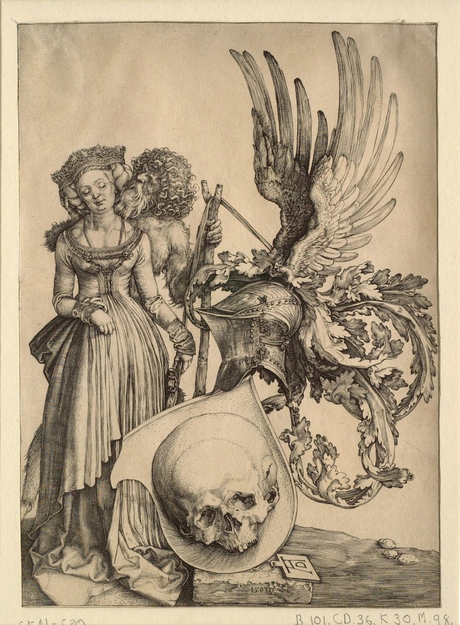 Brasão de armas com uma caveira de Albrecht Dürer