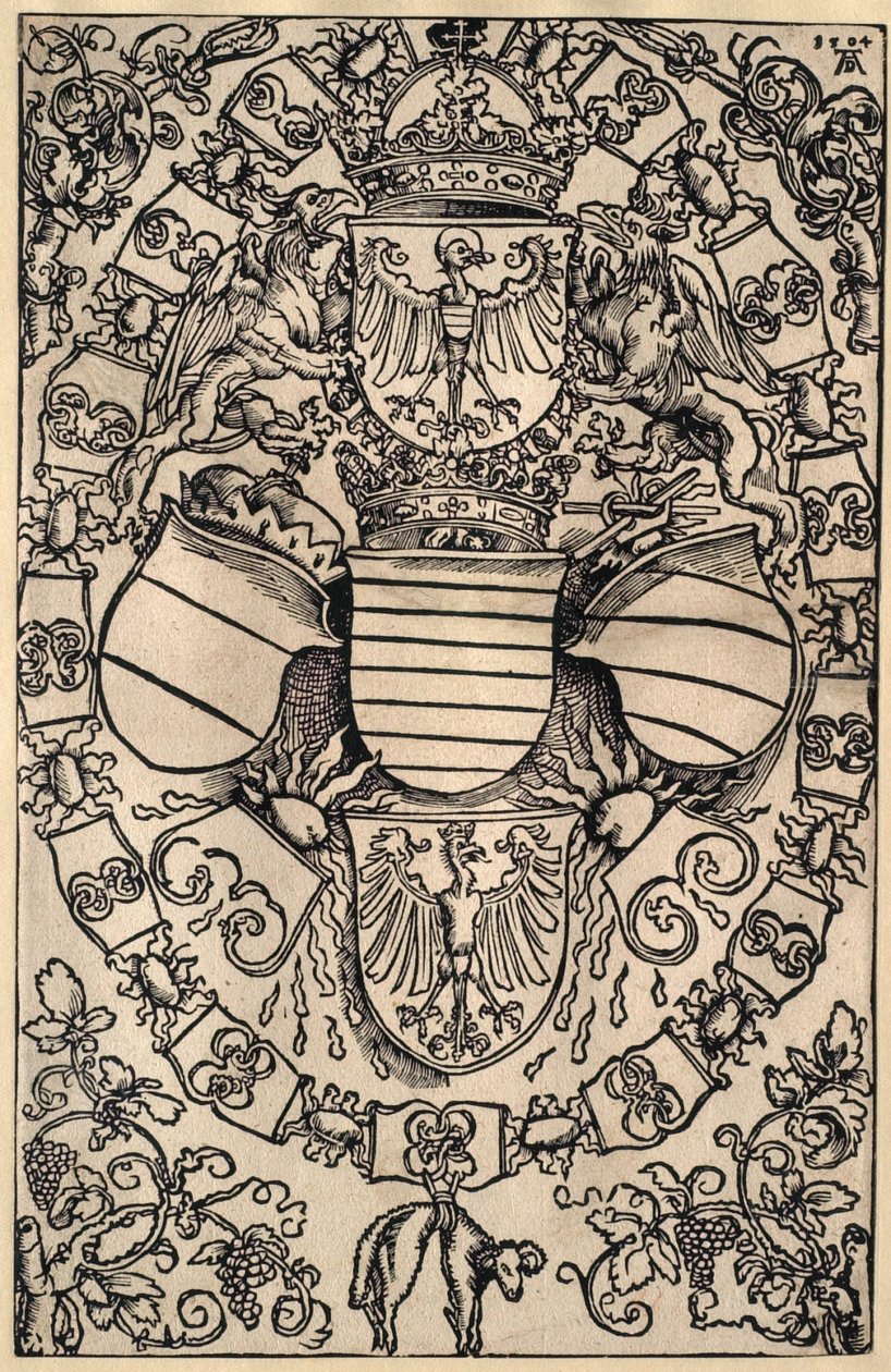 Brasão de armas de Maximiliano como rei dos Romanos de Albrecht Dürer