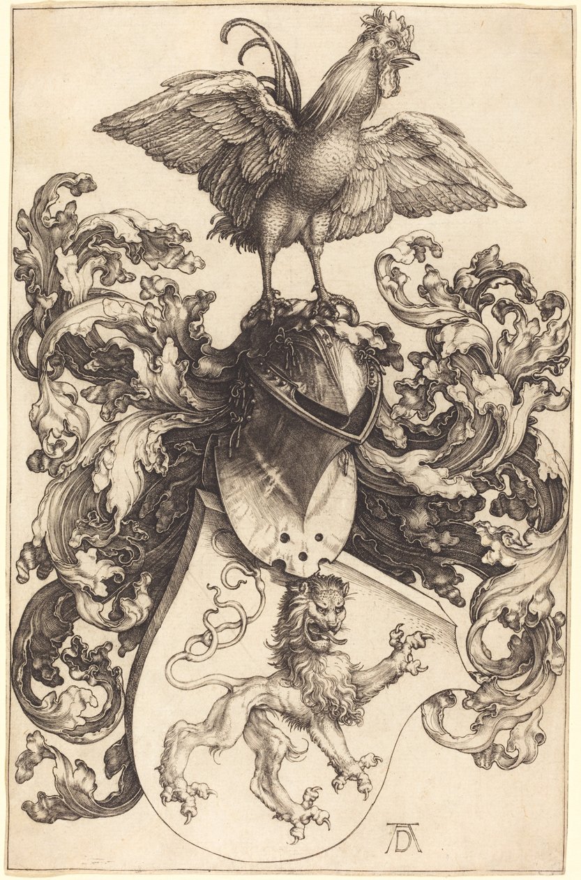 Brasão com um leão e um galo de Albrecht Dürer
