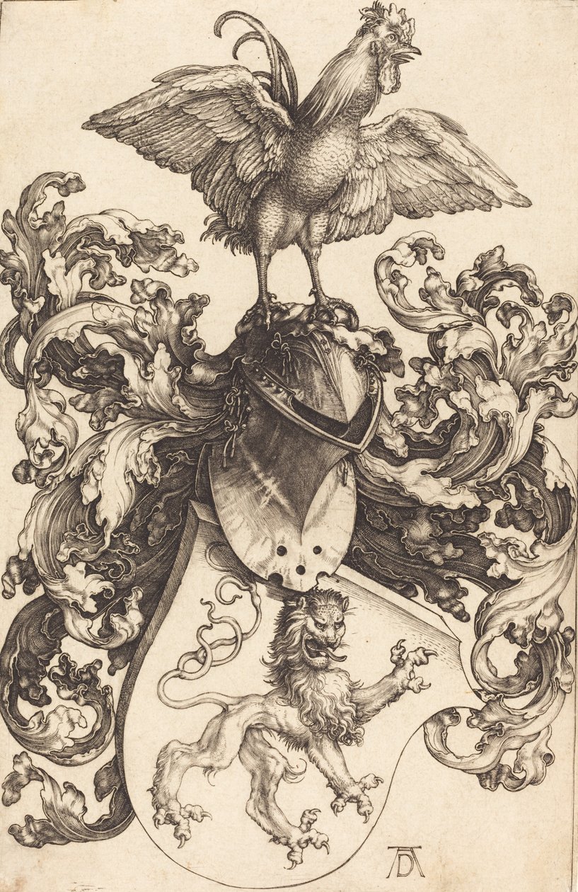 Brasão com Leão e Galo, 15021503. de Albrecht Dürer