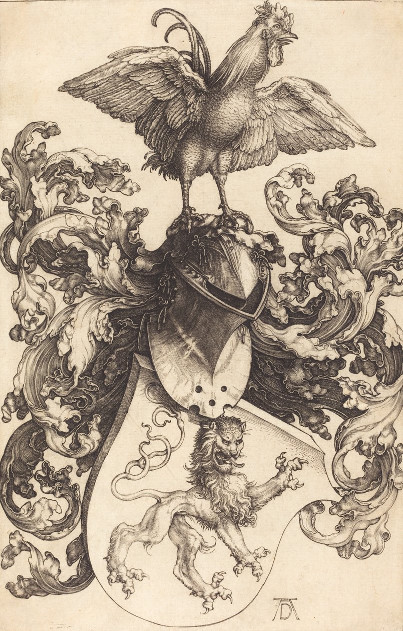 Brasão com Leão e Galo, 15021503. de Albrecht Dürer