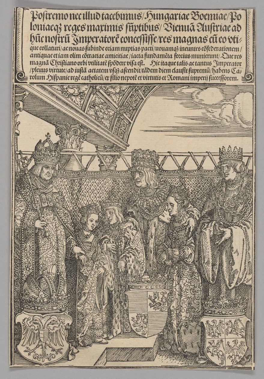 Congresso e noivado duplo em Viena, placa 23 de Cenas Históricas da Vida do Imperador Maximiliano I do Arco do Triunfo de Albrecht Dürer