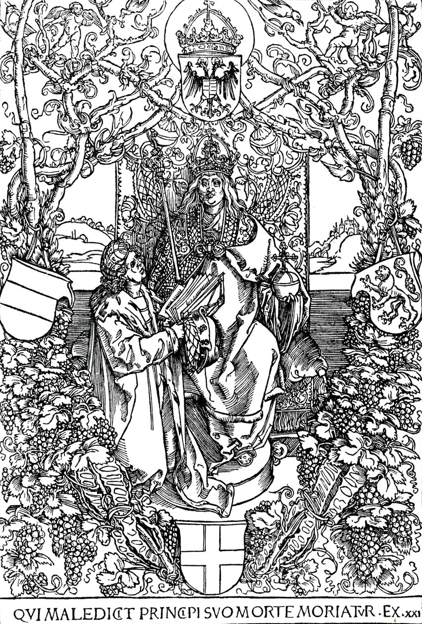 Conrad Celtis apresenta seu livro quatro livros adora Maximilian 1 de 1502 1906 de Albrecht Dürer
