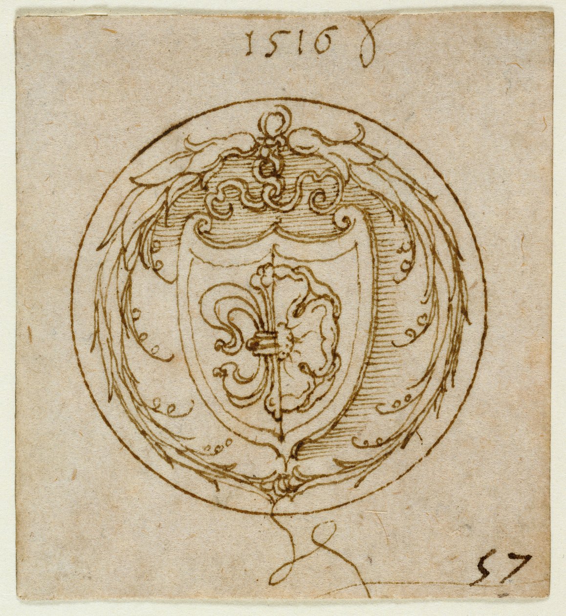 Desenho de um ornamento ou anel de sinete com as armas de Lazarus Spengler de Albrecht Dürer
