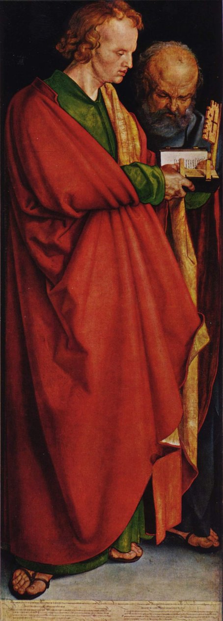 Os Quatro Apóstolos, parte esquerda, cena: São João e São Pedro de Albrecht Dürer