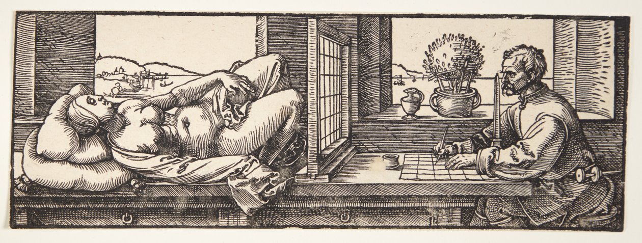 Desenhista desenhando um nu de Albrecht Dürer