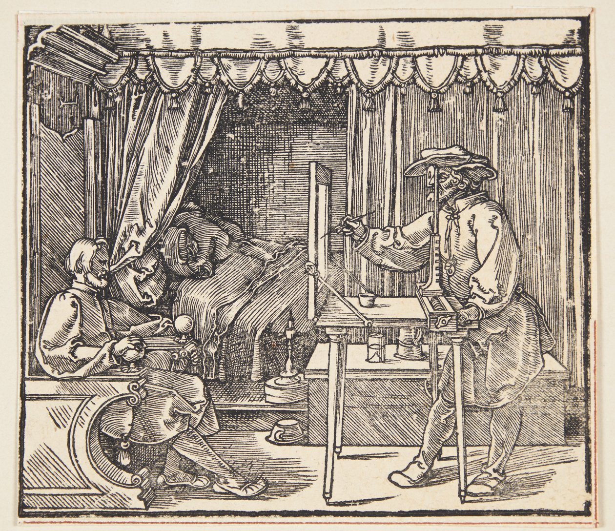 Desenhista desenhando um retrato de Albrecht Dürer