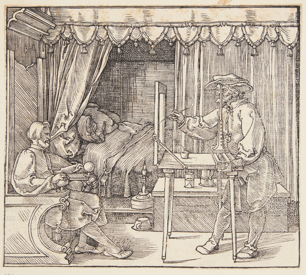 Desenhista desenhando um retrato de Albrecht Dürer