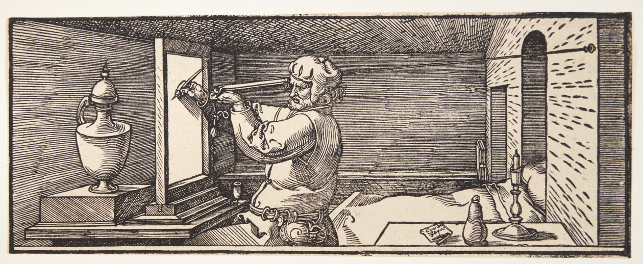 Desenhista desenhando um vaso de Albrecht Dürer