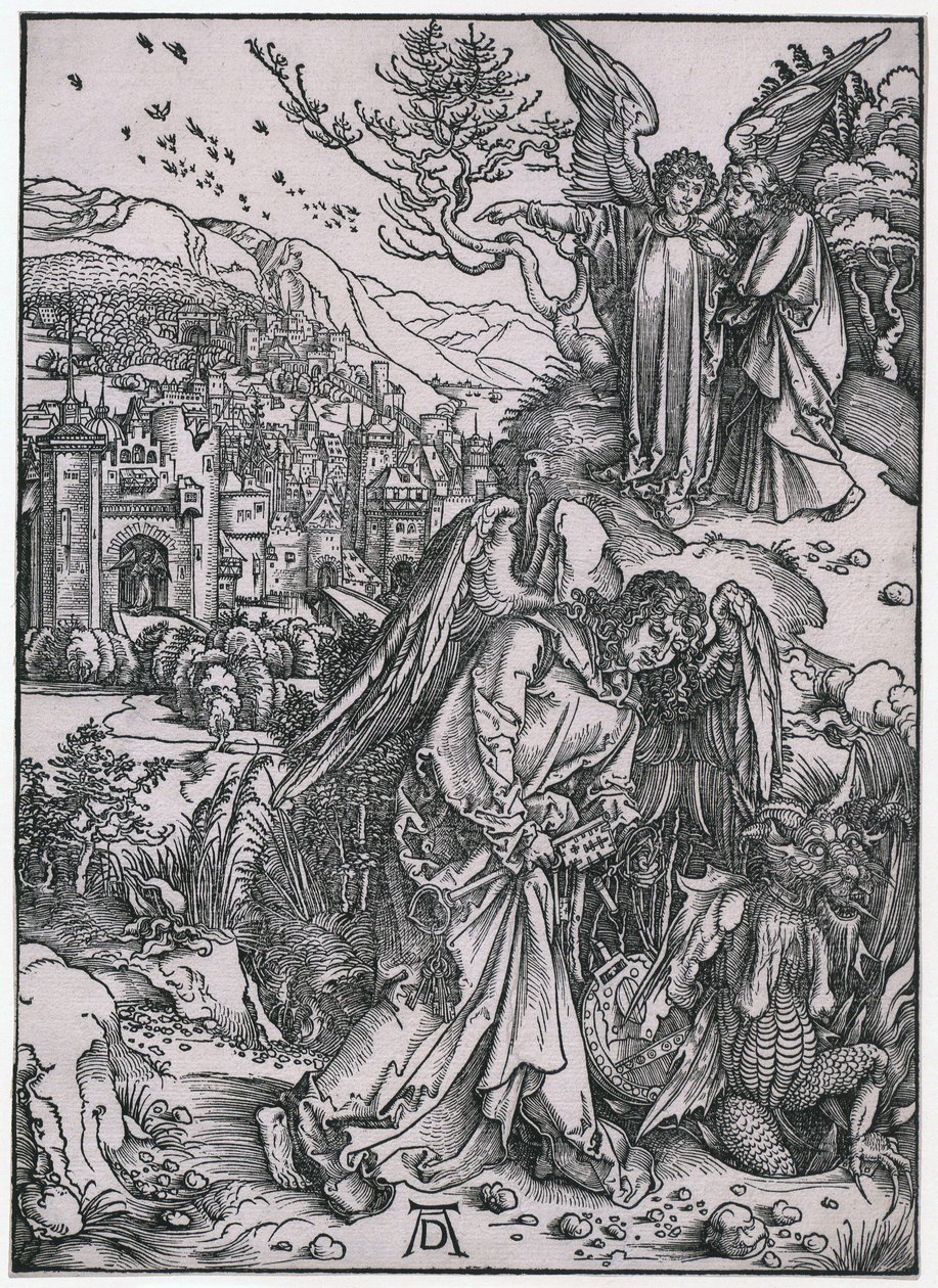 Anjo com a chave do abismo, XIV. Figura, folha 16 da série «O Apocalipse» de Albrecht Dürer