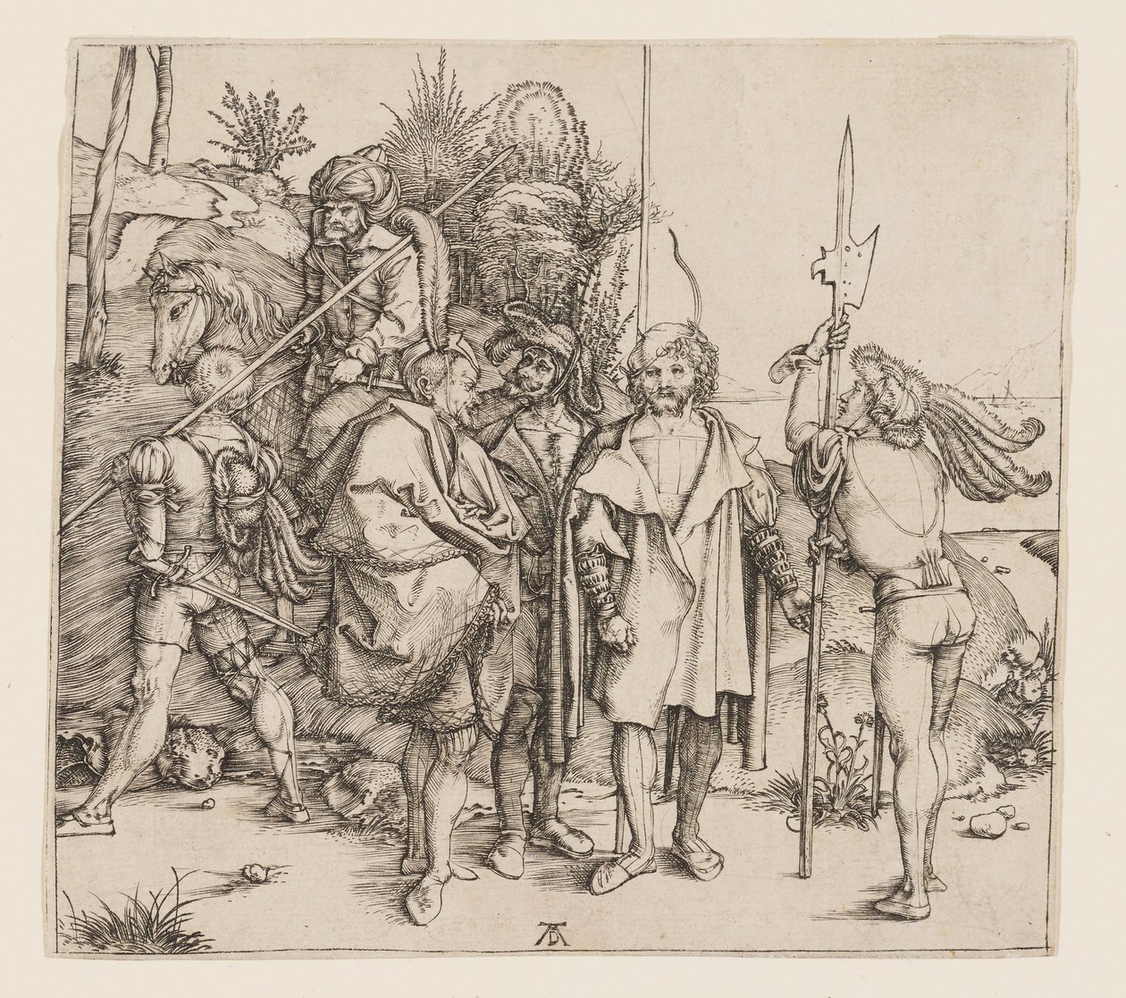 Cinco soldados de infantaria e um turco a cavalo de Albrecht Dürer