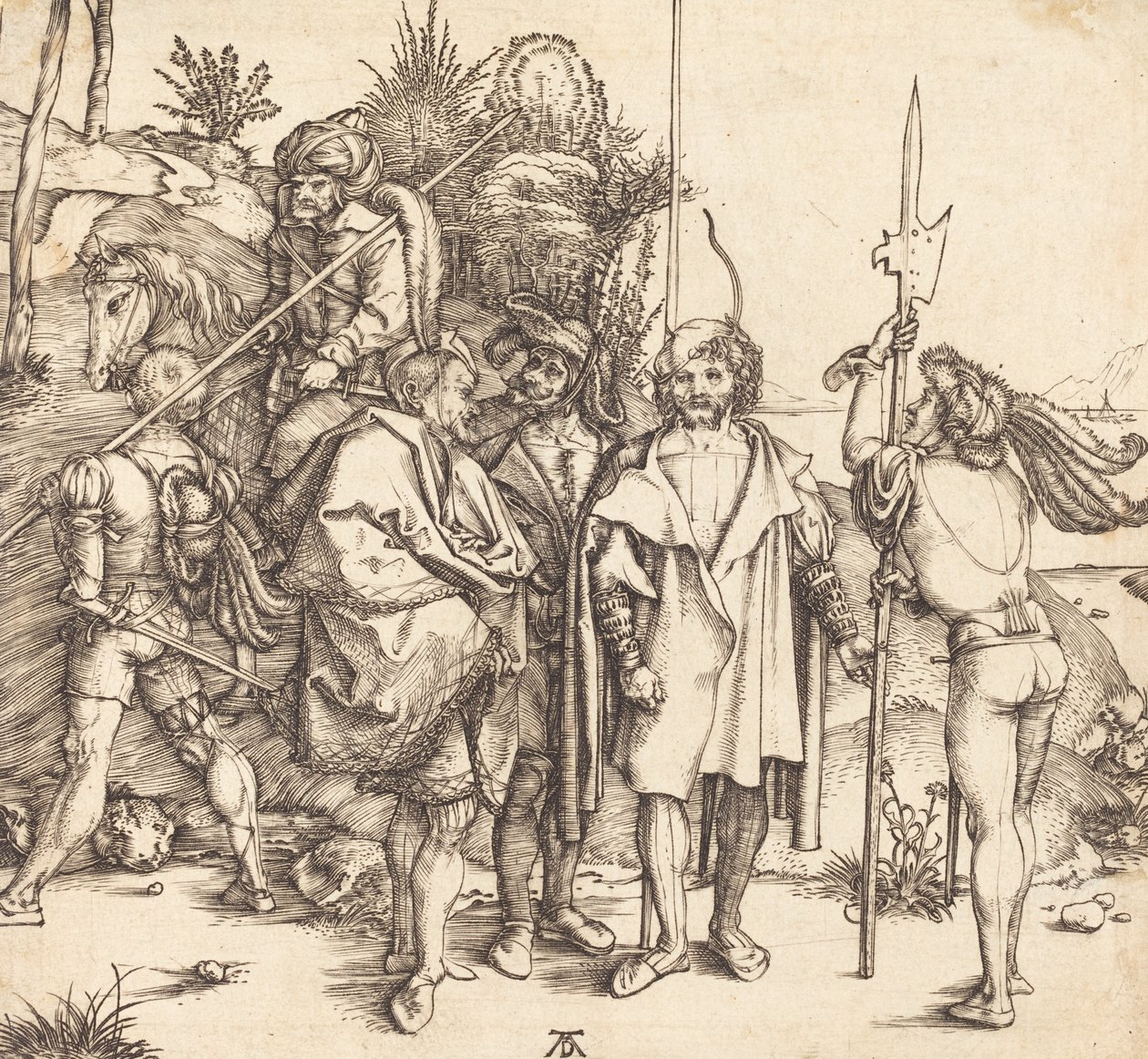 Cinco soldados e um turco a cavalo, 14951496. de Albrecht Dürer