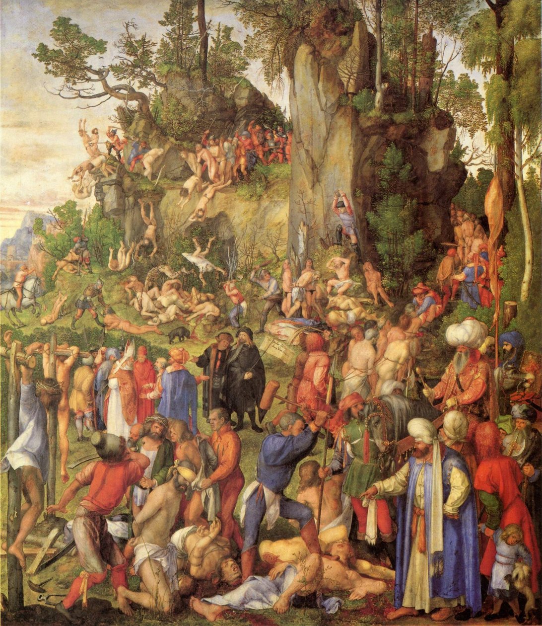 Alemão: Marter der zehntausend Christen Martírio dos Dez Mil de Albrecht Dürer