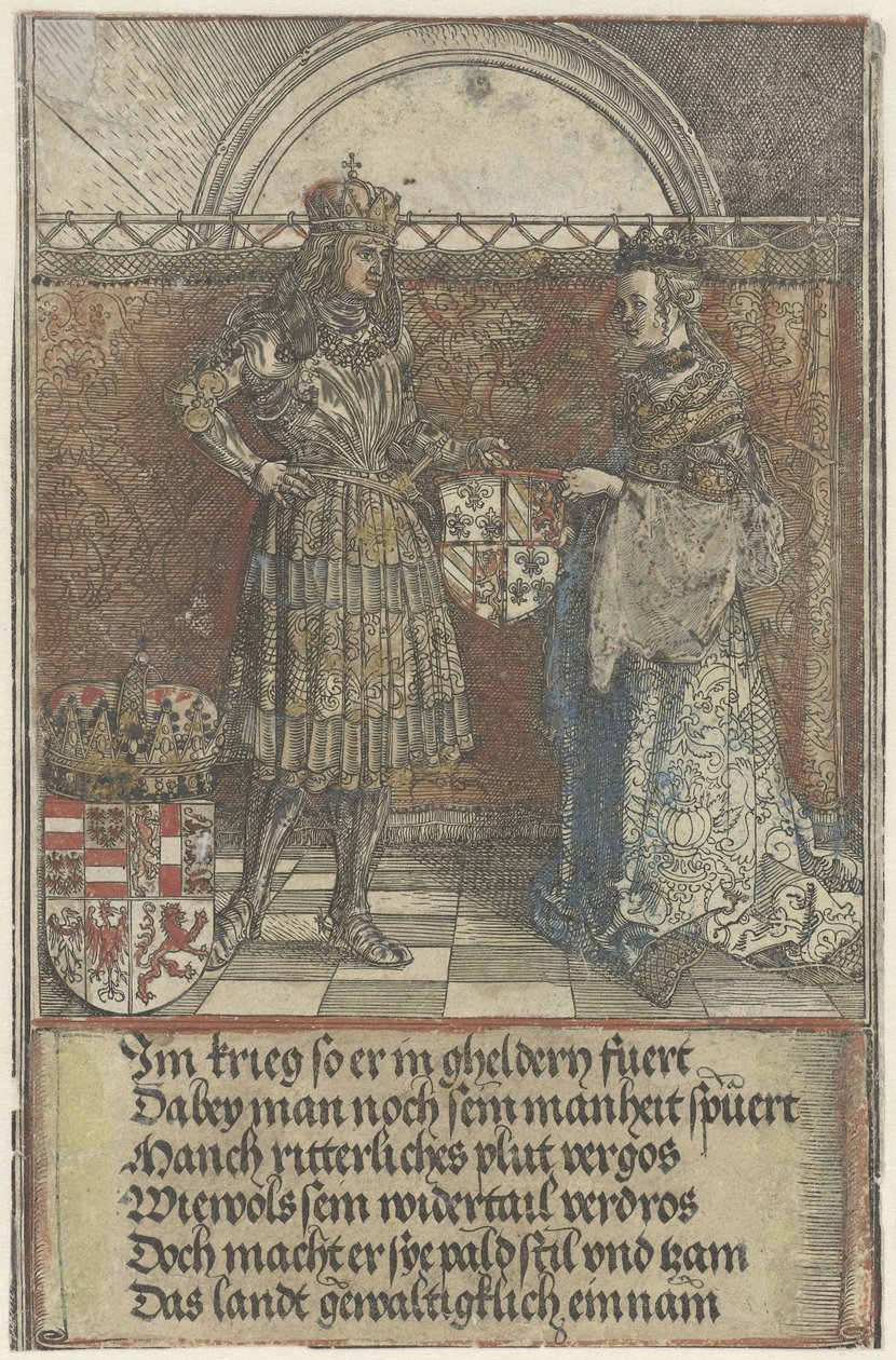 O casamento da Borgonha: Maximiliano se casa com Maria da Borgonha Arco do Triunfo do Imperador Maximiliano I (título da série) de Albrecht Dürer