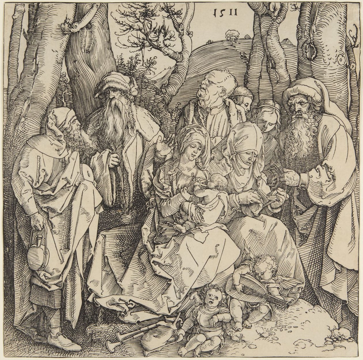 Sagrada Parentela com dois anjos músicos de Albrecht Dürer