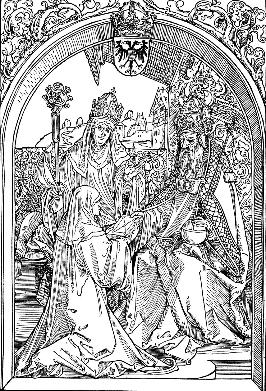 Hrotsvitha Apresentando seu livro ao imperador Otto I, 1501 1906 de Albrecht Dürer
