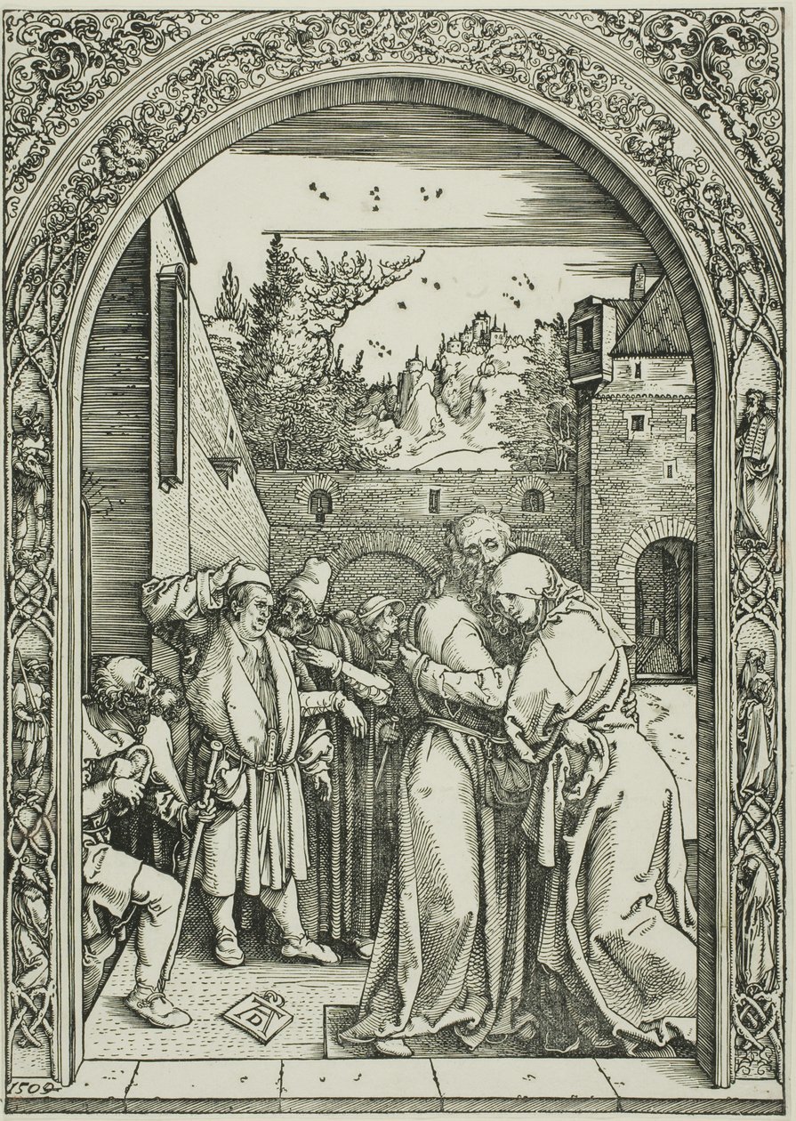 Joaquim e Santa Ana se encontram no Golden Gate, de A Vida da Virgem de Albrecht Dürer