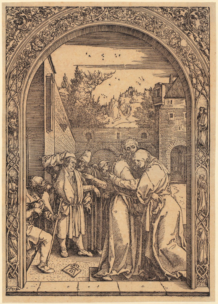 Joachim e Anna sob o Portão Dourado, folha 4 da série «A Vida de Maria» de Albrecht Dürer