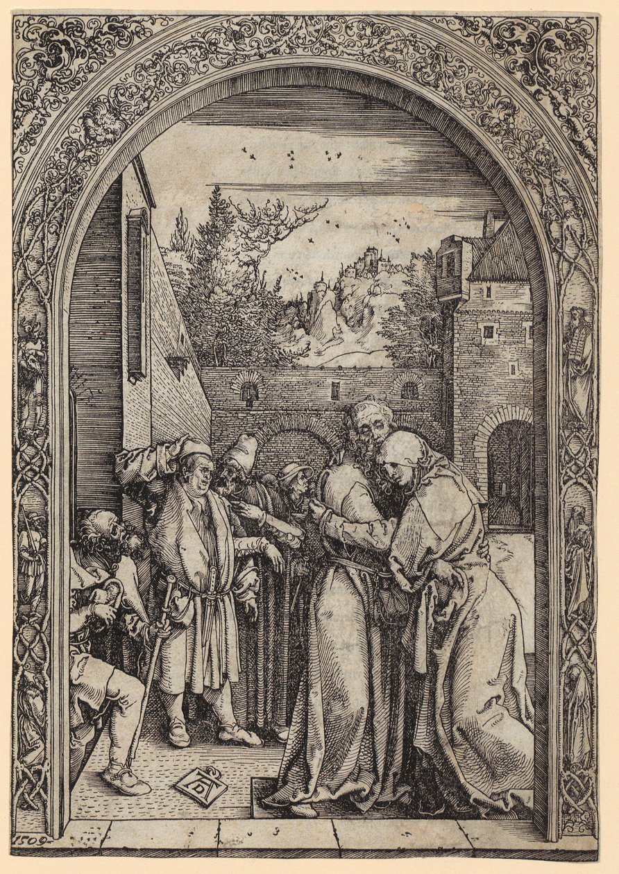Joaquim e Ana sob a Porta Dourada, prancha 4 da série «A Vida da Virgem» de Albrecht Dürer