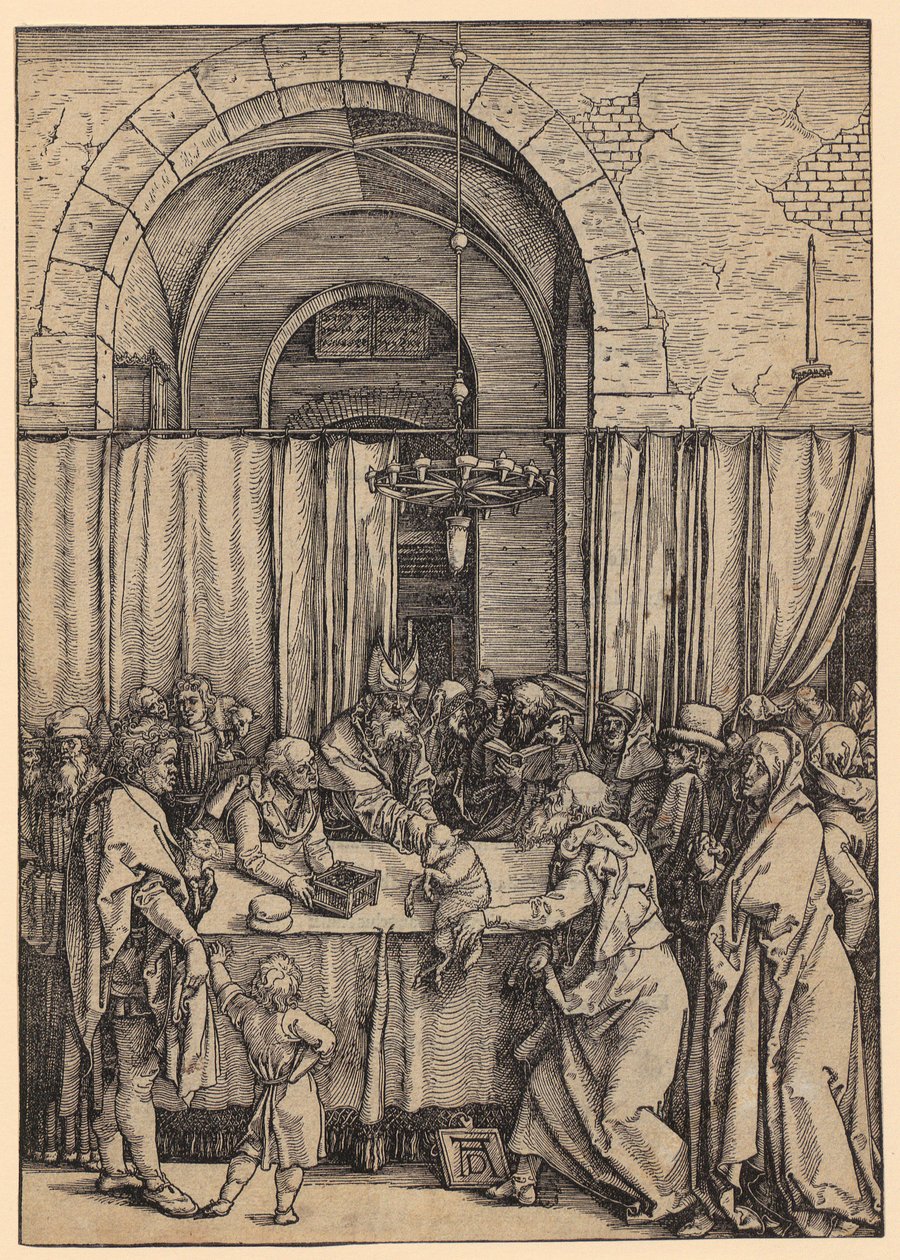 O sacrifício de Joachim é rejeitado pelo sumo sacerdote, página 2 do episódio «A Vida de Maria» de Albrecht Dürer