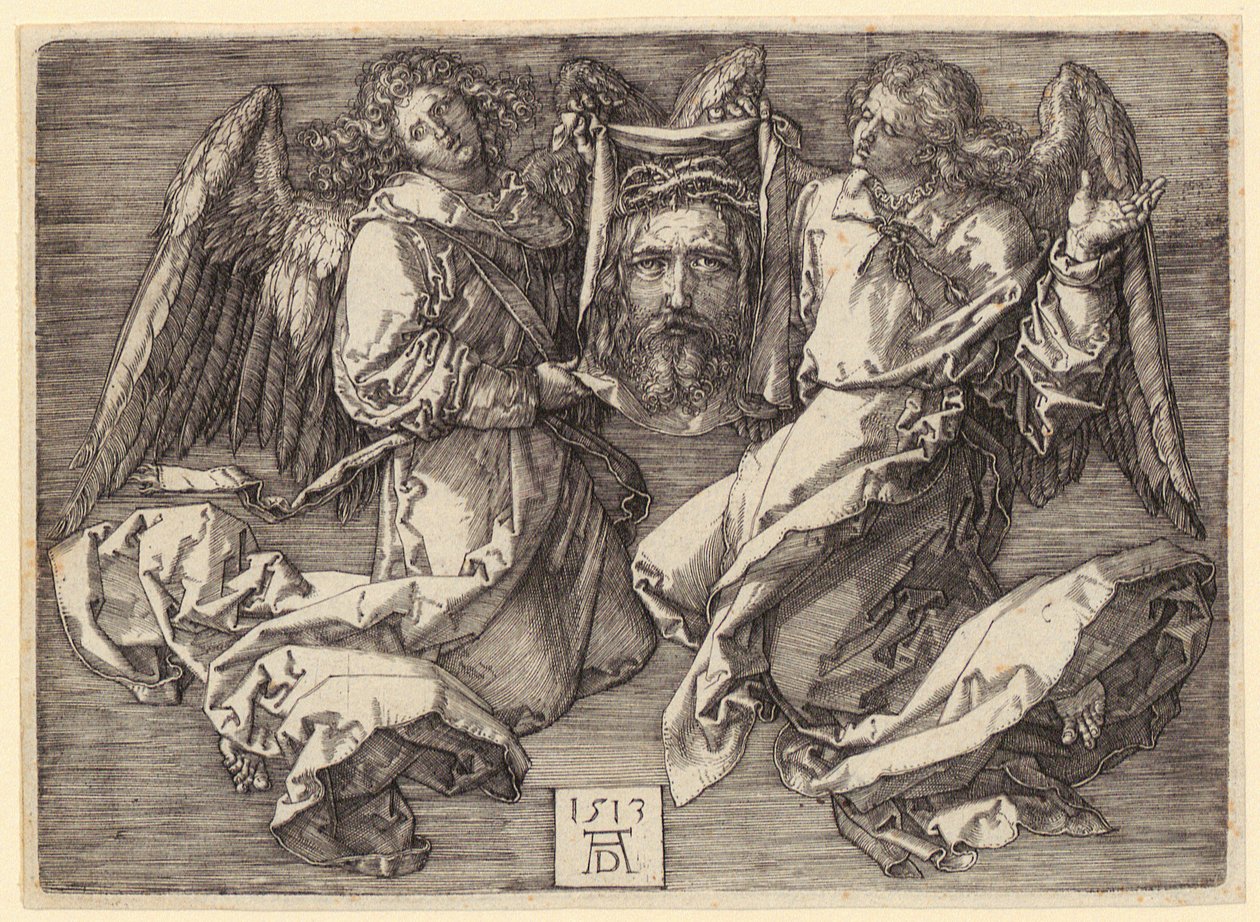 Virgem com fita no cabelo numa auréola sobre a lua crescente de Albrecht Dürer